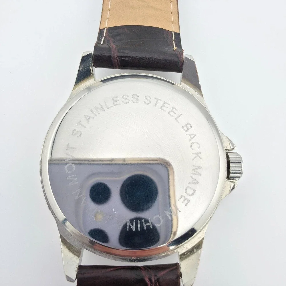 Vintage BELLA & ROSE Men's Watch Tachymeter Bezel Brown Leather Strap 8.75